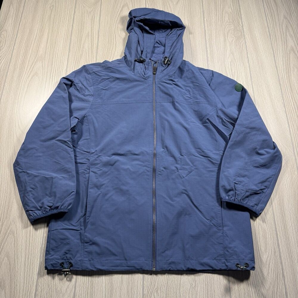 Brooks Brothers Full Zip Rain Jacket Men’s M Blue Ripstop Hooded Patch Logo